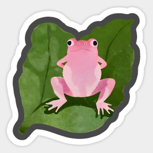 Pink frog in the middle of a green leaf Sticker